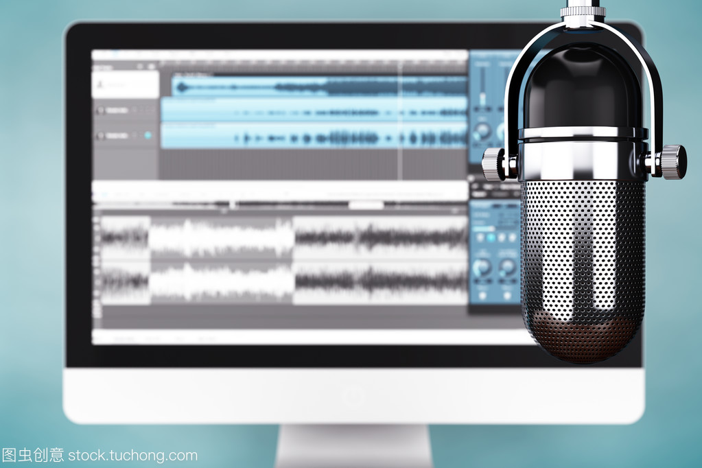 音樂錄音工作室概念。Condencer 麥克風